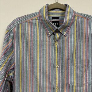 GAP Standard Fit Stretch Striped Oxford Button Down Shirt Medium